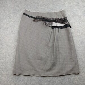 Schumacher Skirt Womens Large Gray Wool Herringbone Lace Trim Made Italy